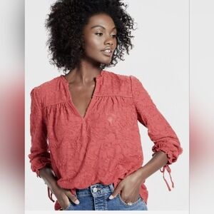 Lucky Brand Coral Lace Peasant Blouse